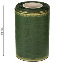 Article Ruban moiré pour couronne, 150 mm, vert foncé bordé de perles dorées, tissage taffetas, rouleau de 25 m pour la décoration et le design