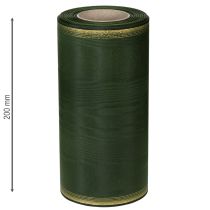 Article Ruban moiré pour couronne, 200 mm, vert foncé, bord perlé et tissage taffetas - ruban décoratif pour les célébrations et les compositions florales funéraires, 25 m