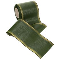 Article Ruban décoratif vert foncé avec effet moiré et bordure dorée 100 mm