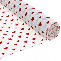 Papier crépon avec coeurs Crêpe de fleuriste Fête des Mères rouge, blanc 50 × 250cm
