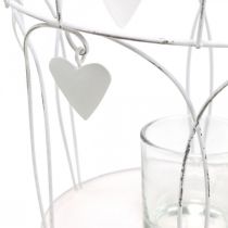 Article Couronne décor coeur, photophore, shabby chic blanc Ø19cm H28.5cm