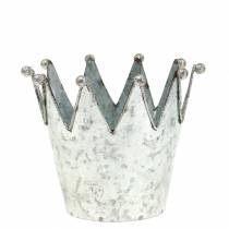 Pot décoratif couronne métal argenté Ø13.5cm H11.5cm 2pcs