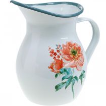 Cruche décorative, vase à fleurs look vintage, cruche en émail motif rose H19cm