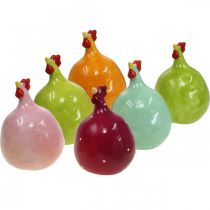 Poulet Décoratif en Céramique, Décoration de Pâques Poulet Amusant H10.5cm Assortiment de 6pcs