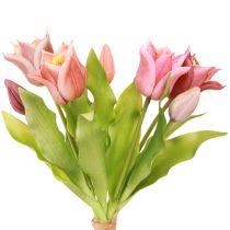 Article Couronne de fleurs artificielles Tulipes Violet Rose 7 pièces en bouquet 34 cm
