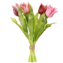 Article Couronne de fleurs artificielles Tulipes Violet Rose 7 pièces en bouquet 34 cm