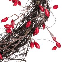 Article Couronne de cynorhodon artificielle décoration couronne d&#39;automne rouge Ø50cm