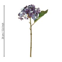 Article Hortensia artificiel décoratif, fleur artificielle bleu violet, 34 cm, 2 pièces