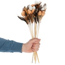 Article Œufs de caille artificiels, plumes décoratives sur bâtonnet, 36 cm, lot de 12