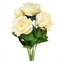 Roses artificielles Bouquet de fleurs artificielles Roses crème jaune Pick 54 cm