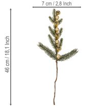 Article Branche de sapin artificielle avec mini boules de Noël dorées, 46 cm, 2 pièces