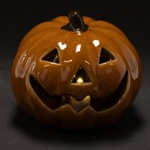 Article Citrouille décorative en céramique LED orange 10 cm pour Halloween