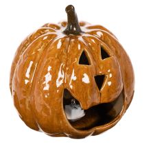 Article Citrouille décorative en céramique 15 cm avec éclairage LED pour Halloween