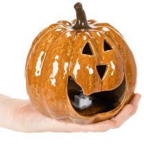 Article Citrouille décorative en céramique 15 cm avec éclairage LED pour Halloween