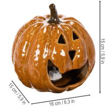 Article Citrouille décorative en céramique 15 cm avec éclairage LED pour Halloween