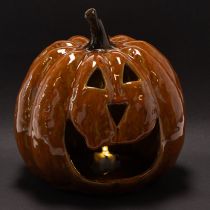 Article Citrouille décorative en céramique 15 cm avec éclairage LED pour Halloween