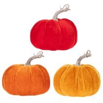 Article Ensemble de citrouilles en tissu pour décoration d'automne, 13 cm, orange, jaune et rouge, 3 pièces