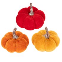 Article Set de citrouilles décoratives en velours 5 cm, 3 couleurs, lot de 12 pièces