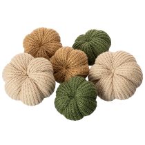 Article Citrouilles décoratives en textile tricoté 10 cm 6 pièces couleurs automnales
