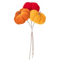 Article Décoration citrouilles en velours sur fil métallisé, 8 cm, set de 9, couleurs rouge, orange et jaune, intérieur