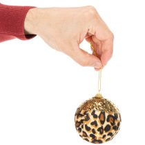 Article Boules de Noël motif léopard avec paillettes dorées 7 cm par 3