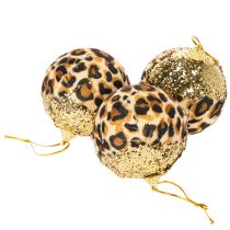 Article Boules de Noël motif léopard avec paillettes dorées 7 cm par 3