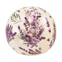 Article Boule en céramique motif lavande décoration céramique violet crème 12cm