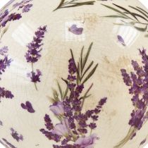 Article Boule en céramique motif lavande décoration céramique violet crème 12cm