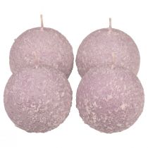 Bougies rondes Boule de neige violette Bougies boule à paillettes 8 cm 4pcs