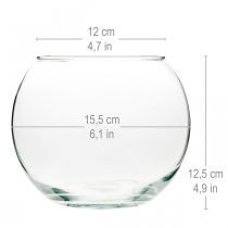 Article Vase boule en verre transparent, vase de table rond, vase à fleurs Ø15,5 cm H12,5 cm