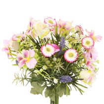 Article Bouquet de fleurs artificielles couleur crème rose violet vert Ø18cm H25cm