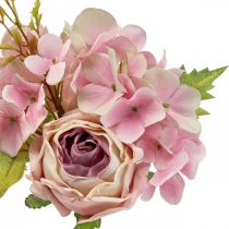 Bouquet artificiel, bouquet d&#39;hortensias avec roses rose 32cm