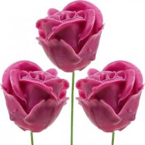Article Roses artificielles roses en cire fuchsia roses déco wax Ø6cm 18 pièces