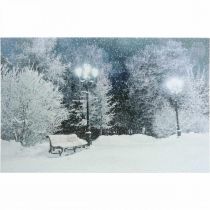 Image LED Paysage d&#39;hiver de Noël avec banc de parc LED murale 58x38cm