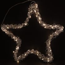 Article Étoile LED à suspendre en métal argenté 70 LED blanc chaud Ø25cm
