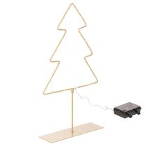 Article Sapin de Noël Silhouette en Métal Doré avec 60 LED Blancs Chauds, 37 cm