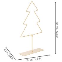 Article Silhouette de sapin de Noël en métal doré avec 60 LED, 37 cm