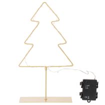 Article Silhouette de sapin de Noël en métal doré avec 60 LED, 37 cm
