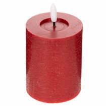 Article Bougie pilier LED en cire véritable rouge avec minuterie et lumière blanc chaud, 12 cm