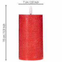 Article Bougie pilier LED rouge avec minuterie et lumière blanc chaud, en cire véritable, 15 cm
