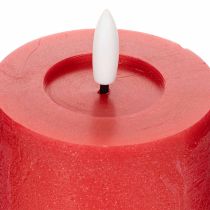 Article Bougie pilier LED rouge avec minuterie et lumière blanc chaud, en cire véritable, 15 cm