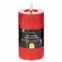 Article Bougie pilier LED rouge avec minuterie et lumière blanc chaud, en cire véritable, 15 cm