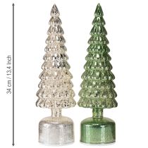 Article Sapin de Noël LED rotatif vert argenté H34cm 2 pcs