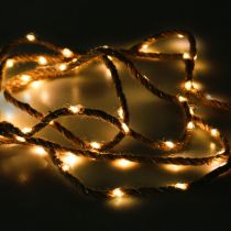 Guirlande lumineuse LED batterie ruban de jute blanc chaud L295cm