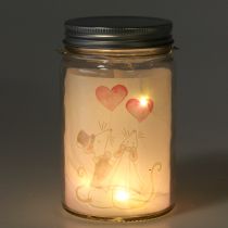 Lanterne LED en verre nuptiale souris de couple Ø8cm H14cm