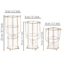 Article Lanterne de jardin, lampe à vent en métal Ø8,5 cm H23/18,5/14,5 cm, lot de 3