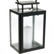 Lanterne décorative en métal noir, lanterne rectangulaire en verre 19x15x30,5cm