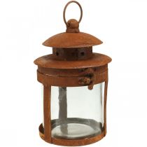 Article Lanterne en métal patiné, décoration estivale, lanterne en métal rouillé H18cm Ø10cm