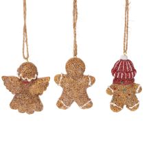 Article Lot de 3 figurines en pain d'épices décoratives à suspendre en résine 7 cm pour Noël