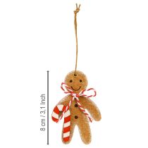 Article Bonhomme en pain d'épices décoratif à suspendre en fibre de bois assortie 8 cm 12 pièces